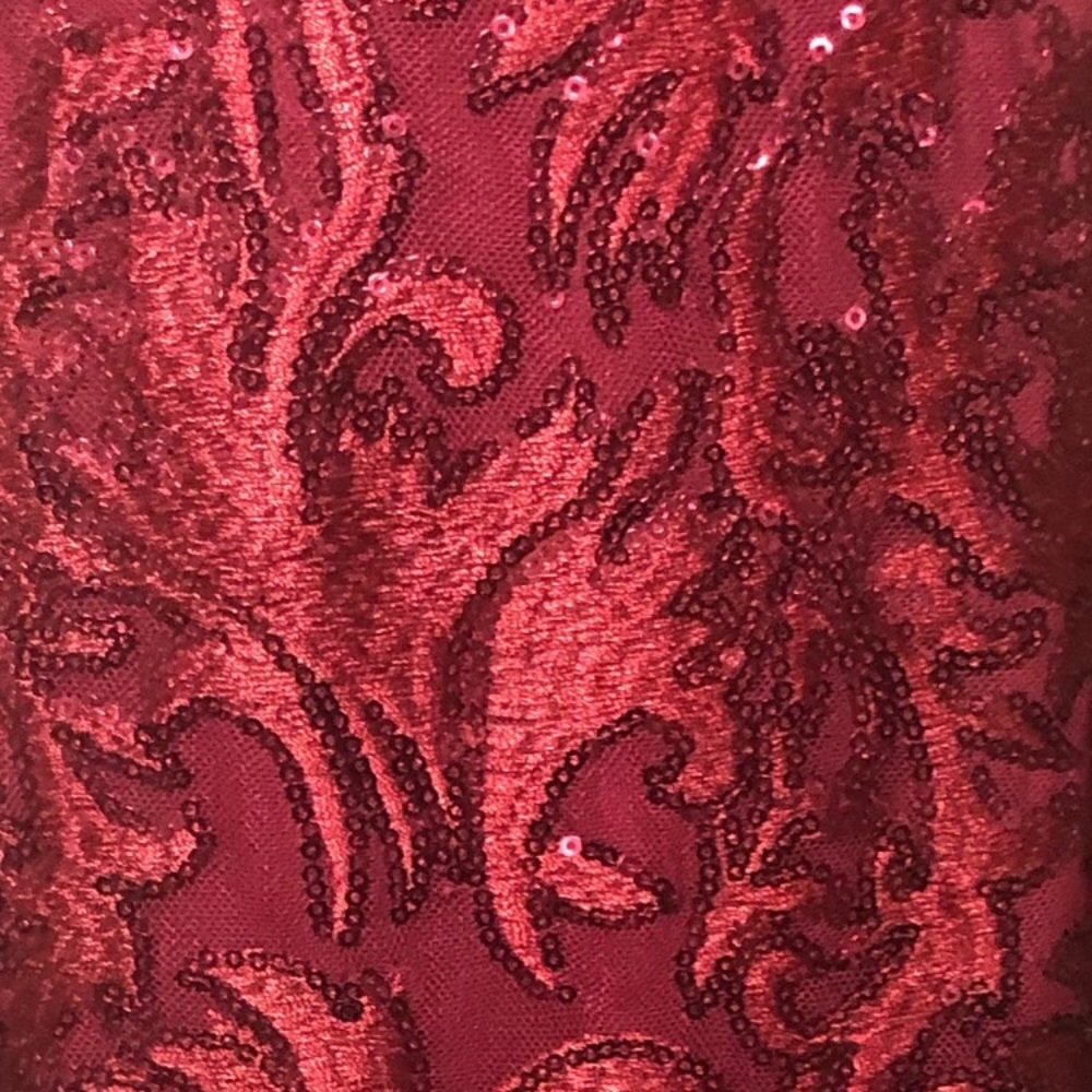 Adrianna Papell off the shoulder flounce red sequin dress - Picture 6 of 6